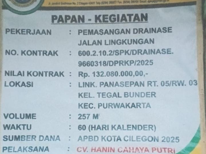 LSM JAPATI: Usut Tuntas Dugaan Pemalsuan Kontrak CV. Hanin Cahaya Putri Proyek Drainase Rp132 Juta di Tegal Bunder